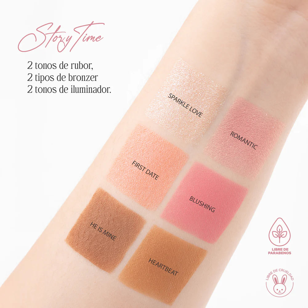 SOMBRA, BRONZER, RUBOR E ILUMINADOR ATENEA PALETA STORYTIME X24 TONOS