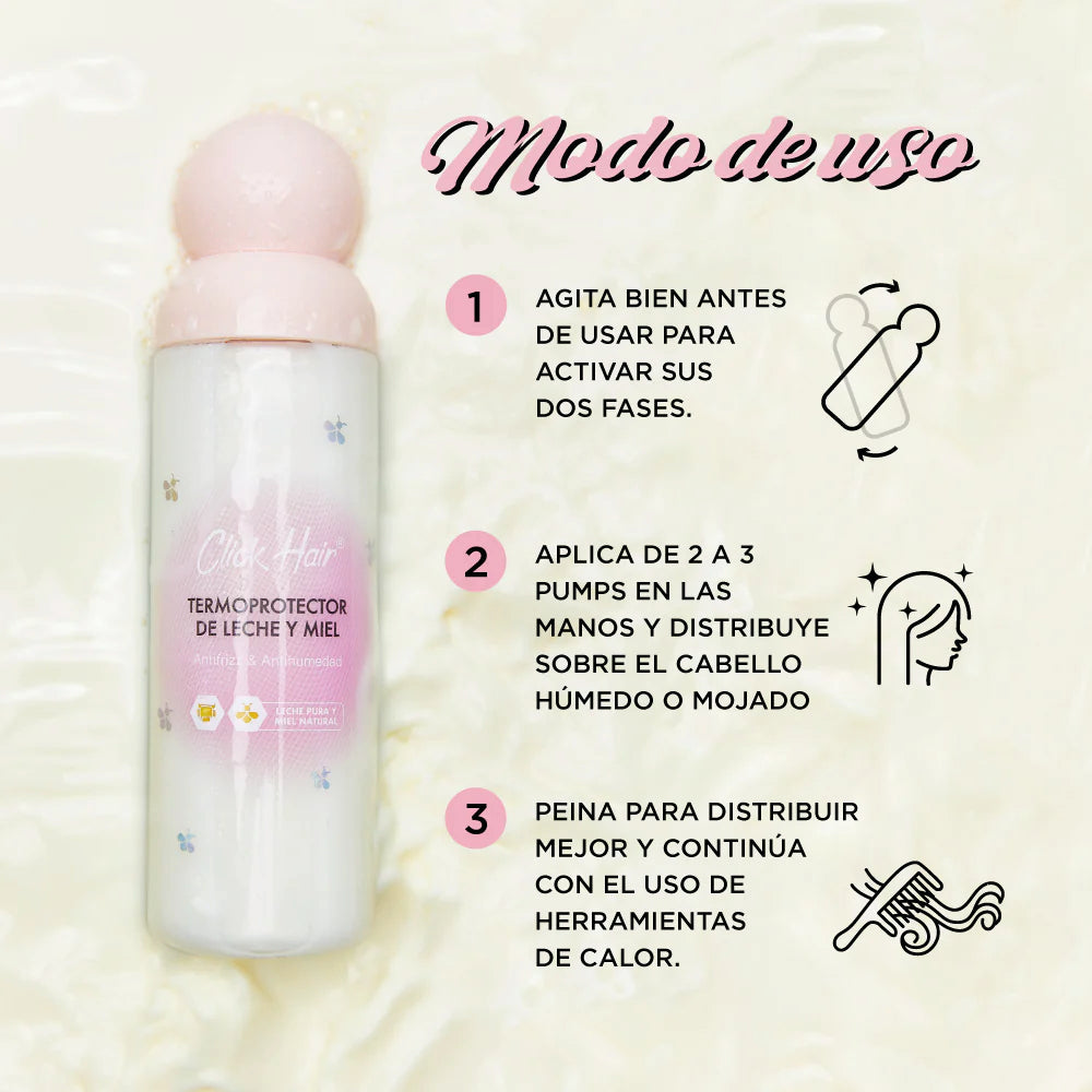 TERMOPROTECTOR CLICK HAIR BÍFASICO LECHE Y MIEL